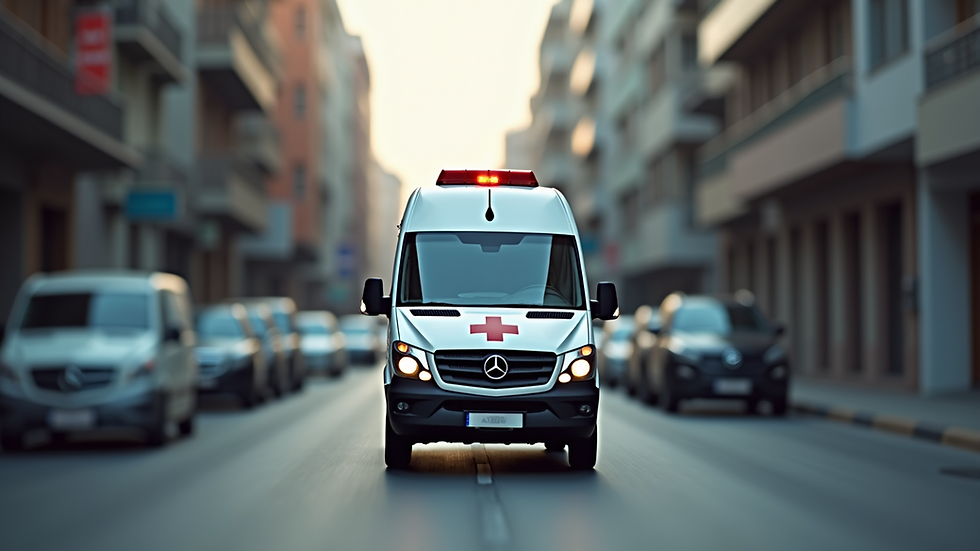 Vista de un vehículo de traslado médico en un entorno urbano