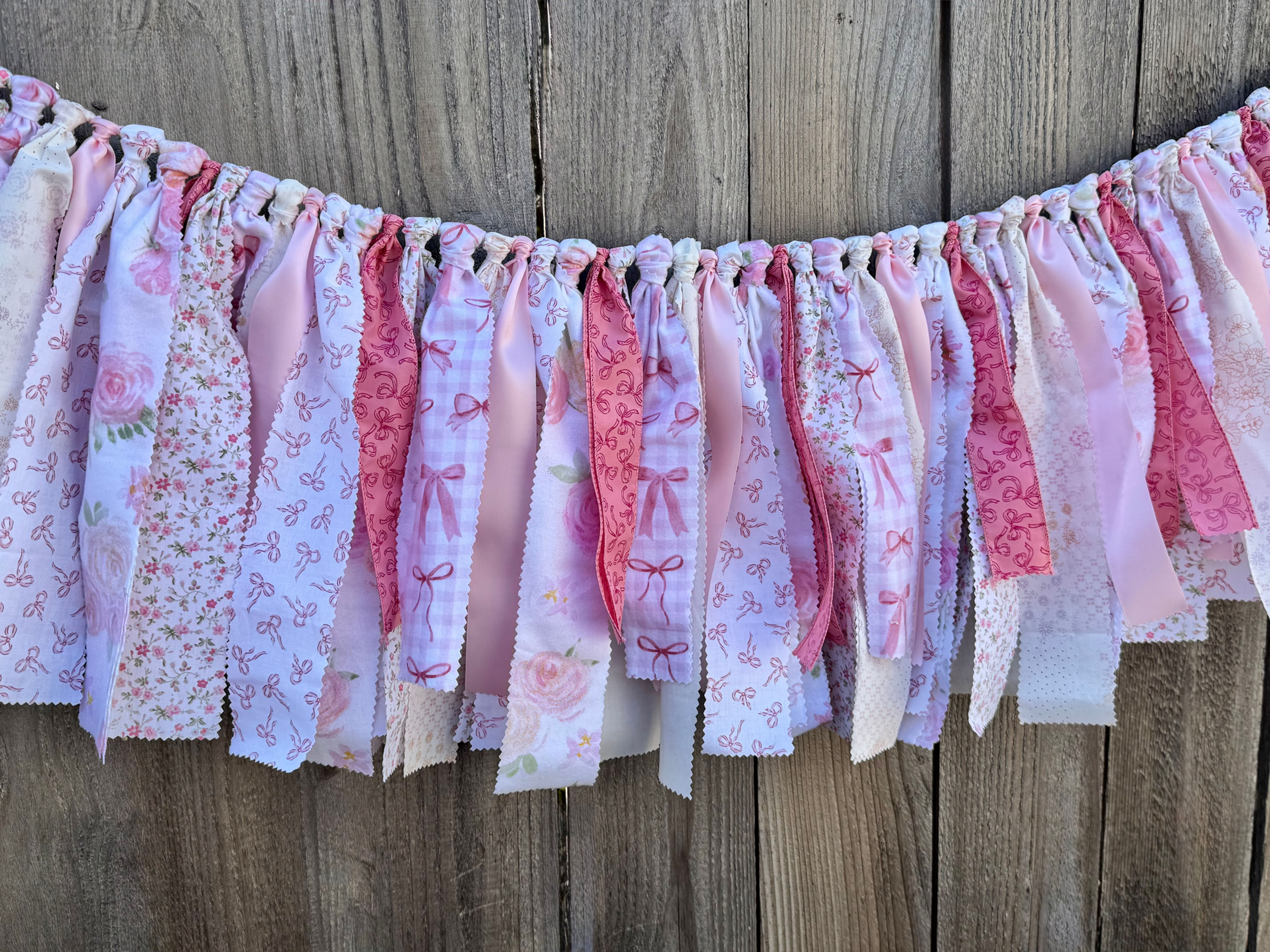 Pink Floral Rag Garland| Spring Nursery Decor| Tea Party Banner