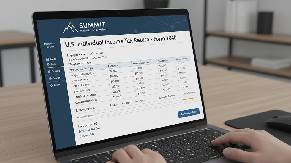 Close-up view of a laptop screen showing a tax return form