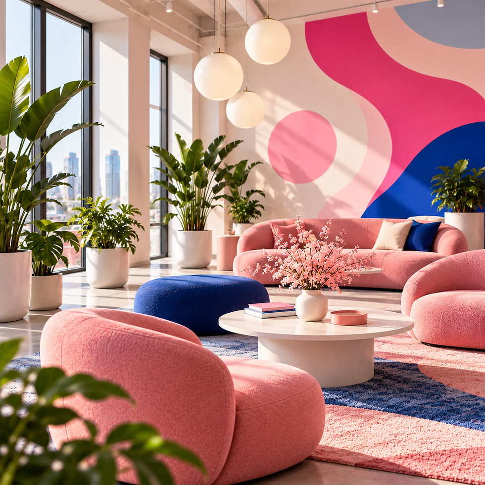 Sunlit Pink Lounge with Abstract Mural.png