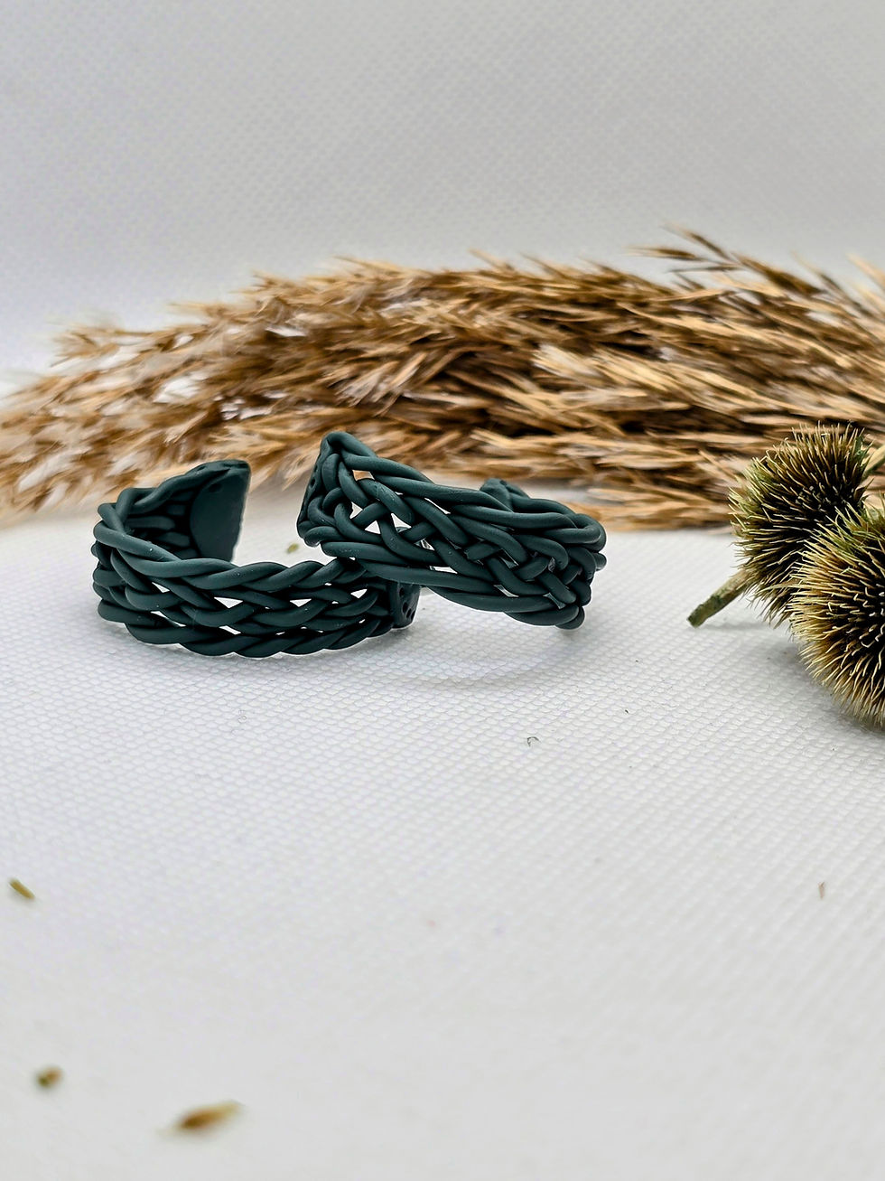 Thumbnail: Braided Belt Hoop Earrings in Forest Green