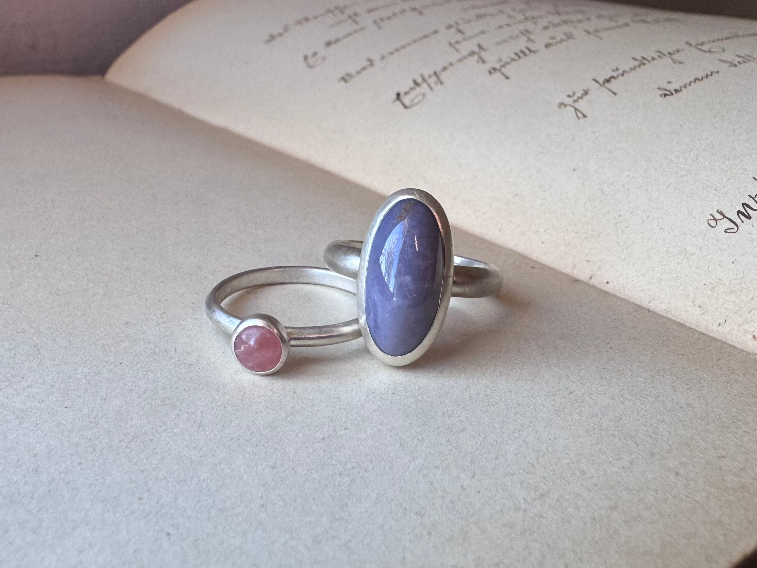 Burro Creek Agate and Rhodochrosite Ring Set