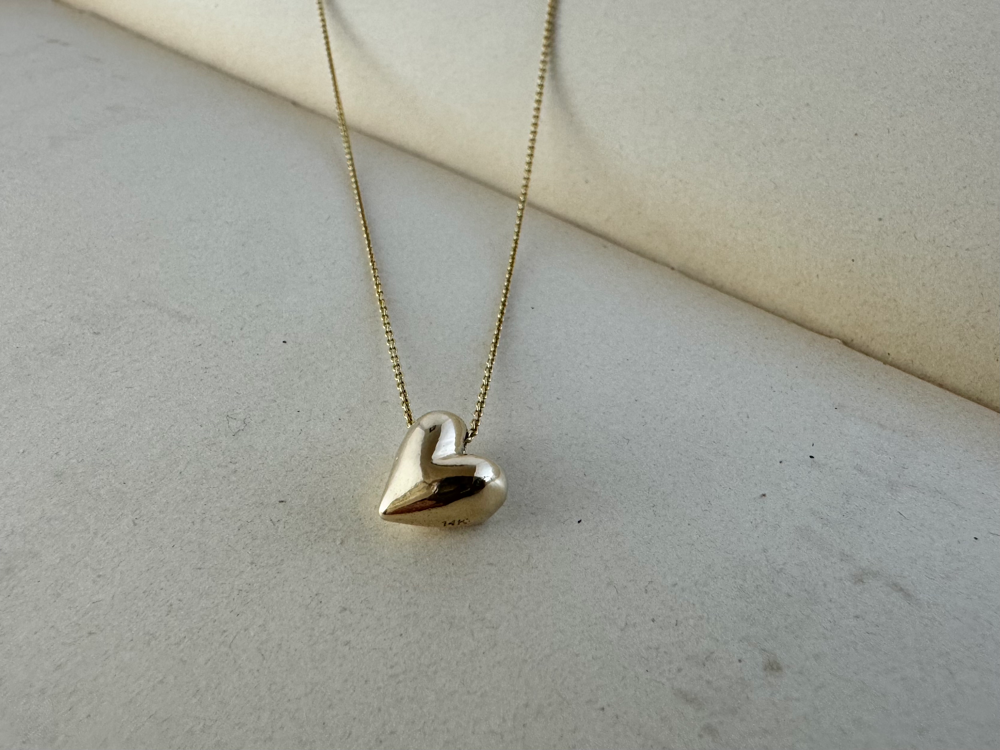 Puff Heart Necklace Solid 14k
