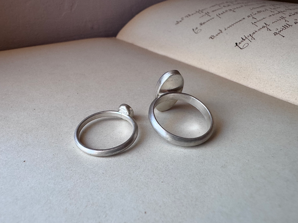 Thumbnail: Burro Creek Agate and Rhodochrosite Ring Set