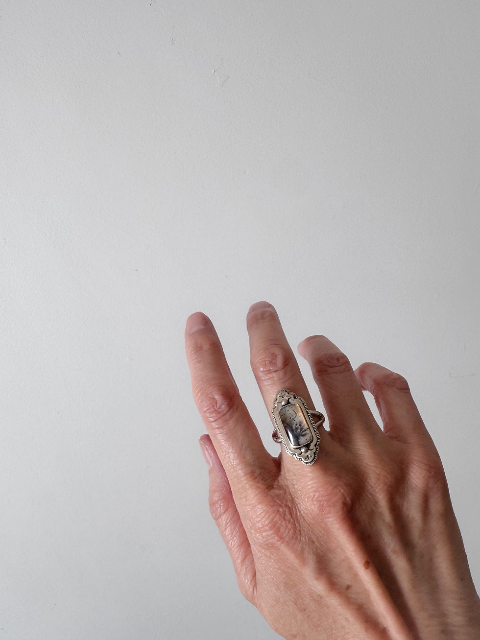 Thumbnail: Dendritic Agate Palm Tree and Crescent Moon Ring