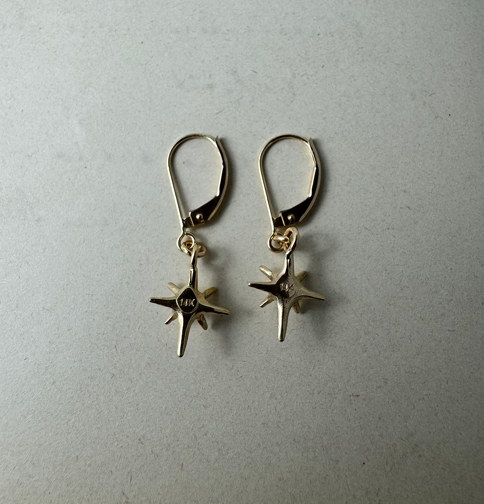Thumbnail: North Star Dainty Earrings Solid Gold 14k
