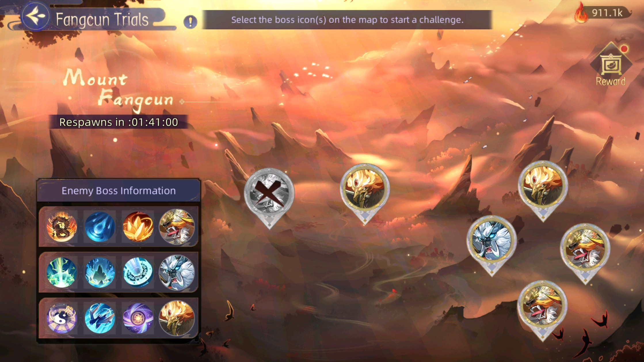 Boss dungeon node map in game