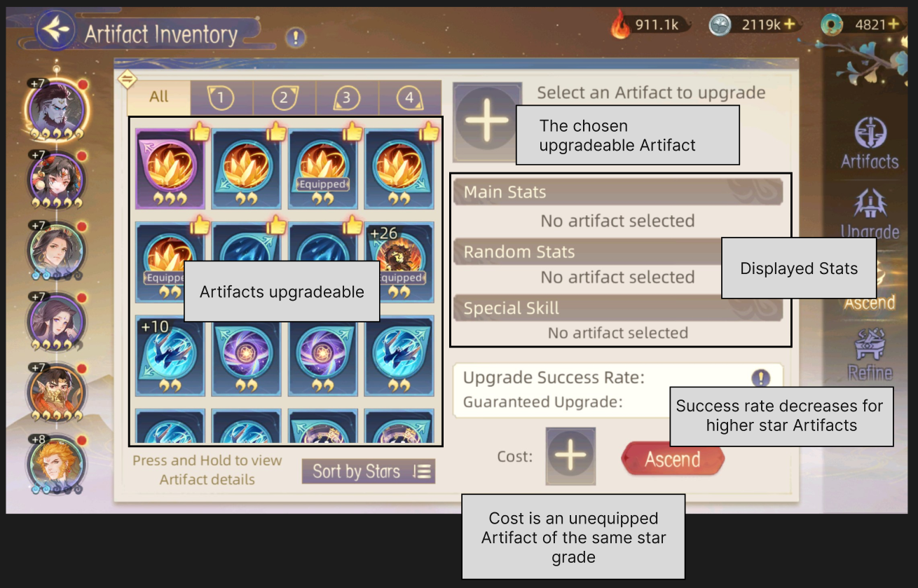 Ascend page in game