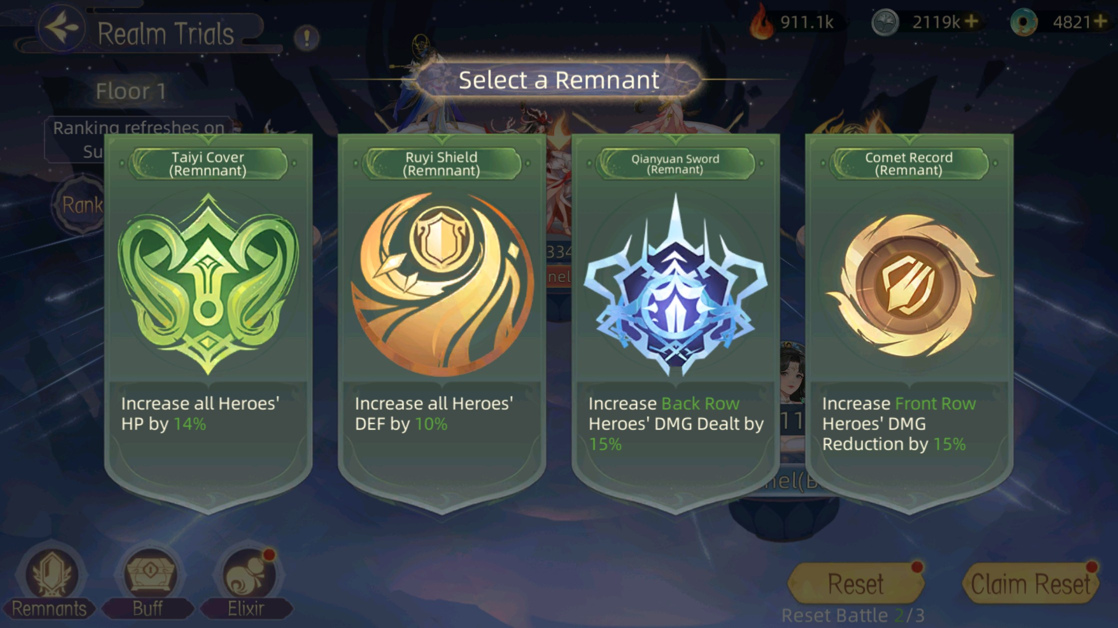 Remnant selection screen in game