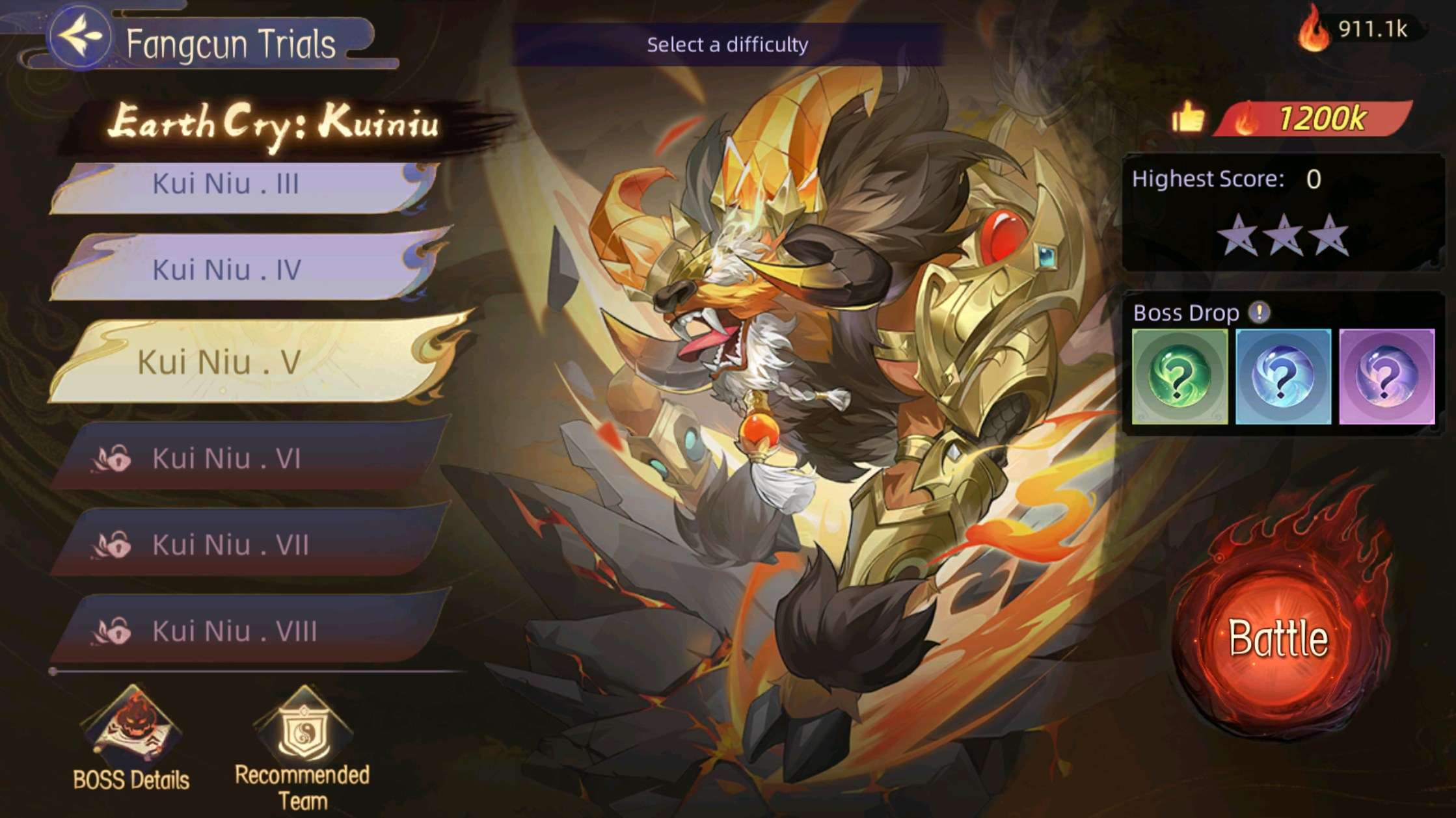 Boss difficulty selection in game