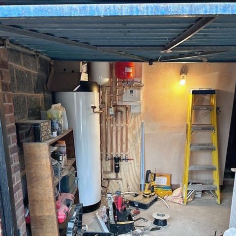 heat pump equipment installed in a garage