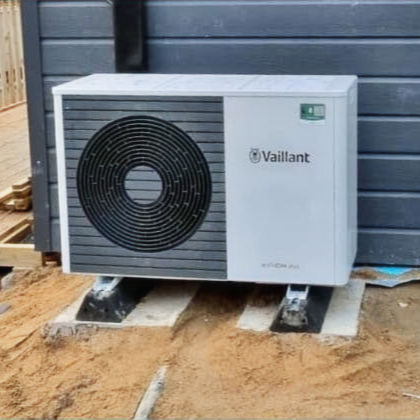 A vaillant air source heat pump installed at a dogs rescue centre