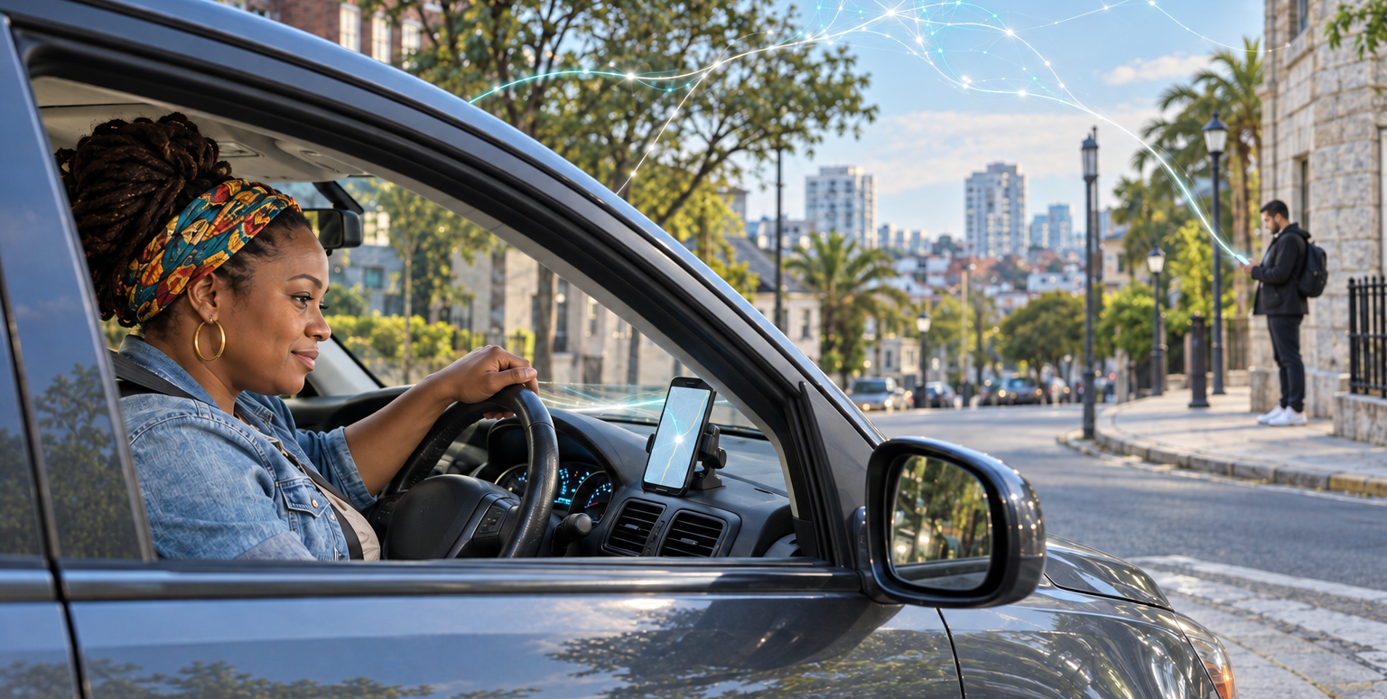 Rideshare driver in ethereal morning light