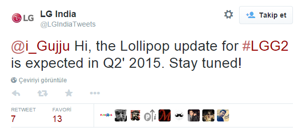 LG G2 Lollipop güncellemesine yılın ikinci çeyreğinde kavuşacak.