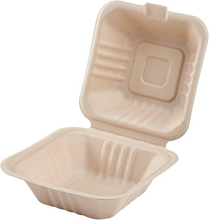 6" x 6" Bagasse Hinged Container, 500/Cs