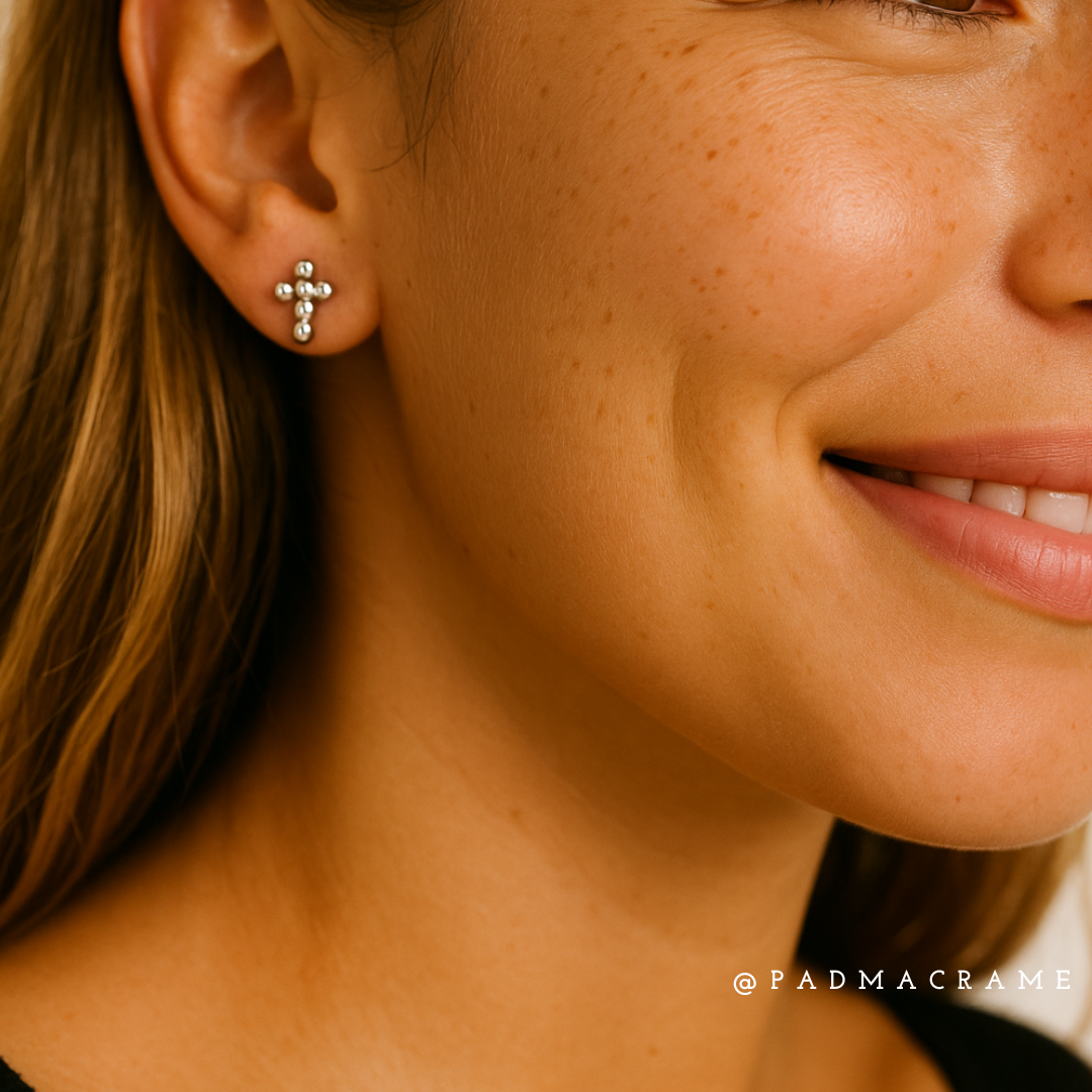 Pendientes cruz bolitas de acero