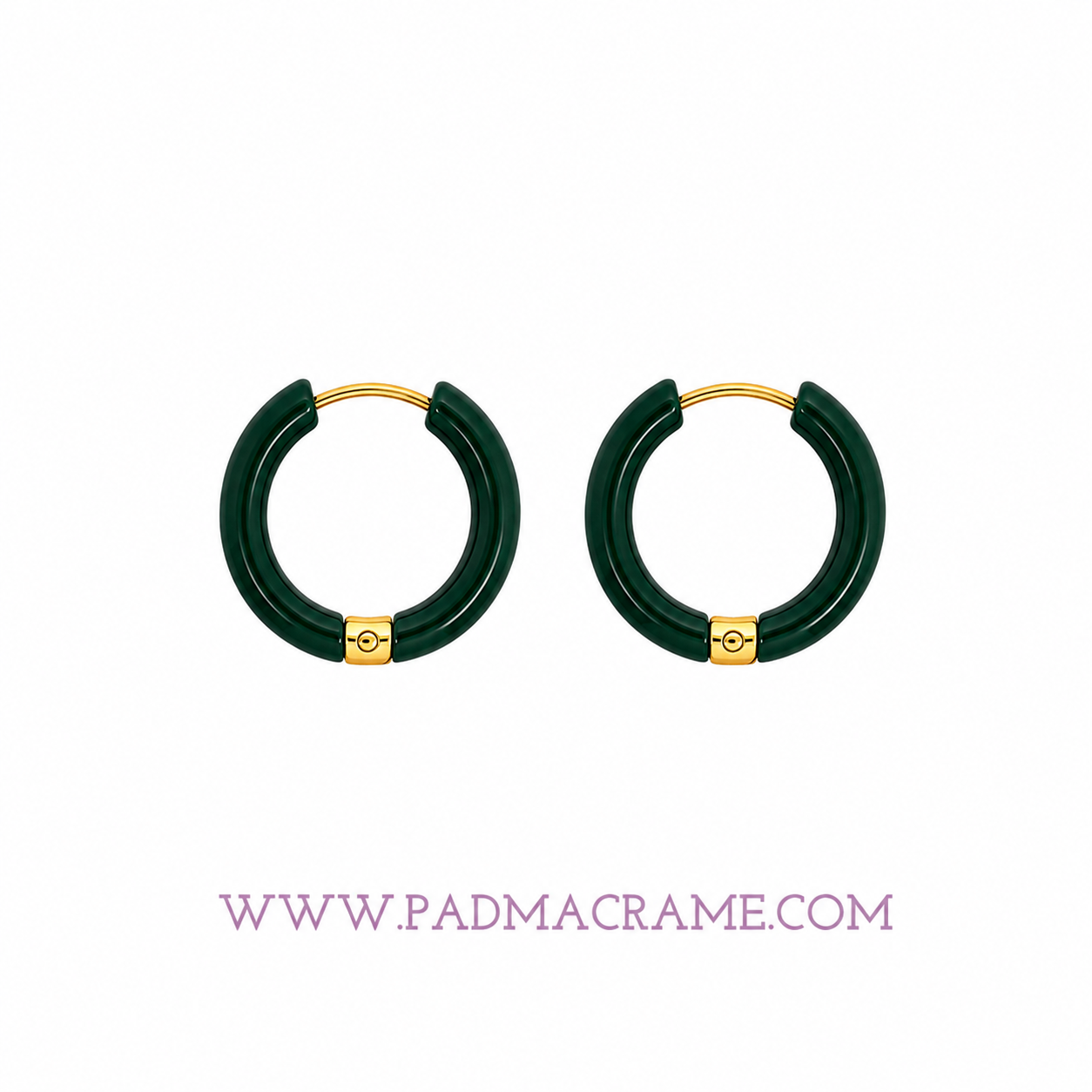 Pendientes verde oscuro aro de acero dorado