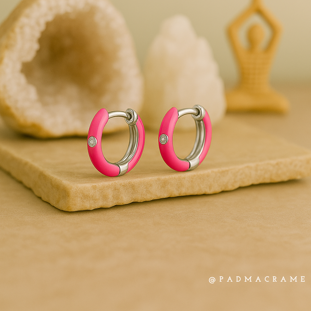 Pendientes  fucsias  aro de acero