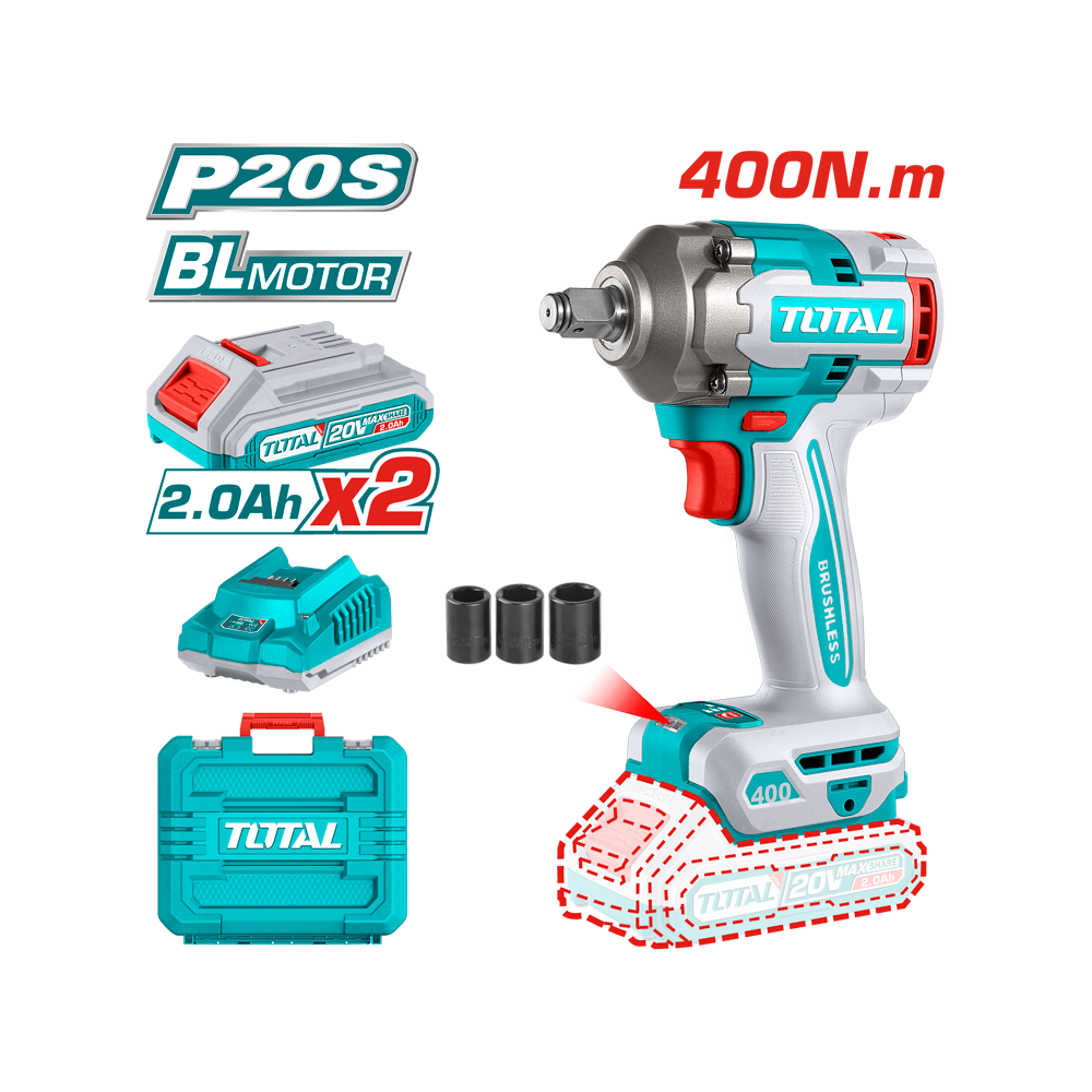 Llave de impacto 20 V 2 A 400 N.m - TOTAL