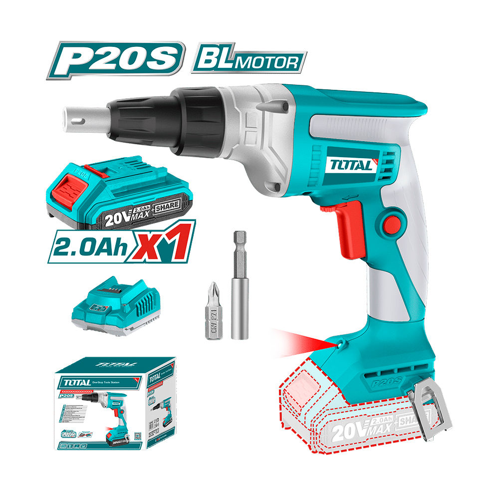 Atornillador de drywall inalámbrico 20 V 2 A - TOTAL
