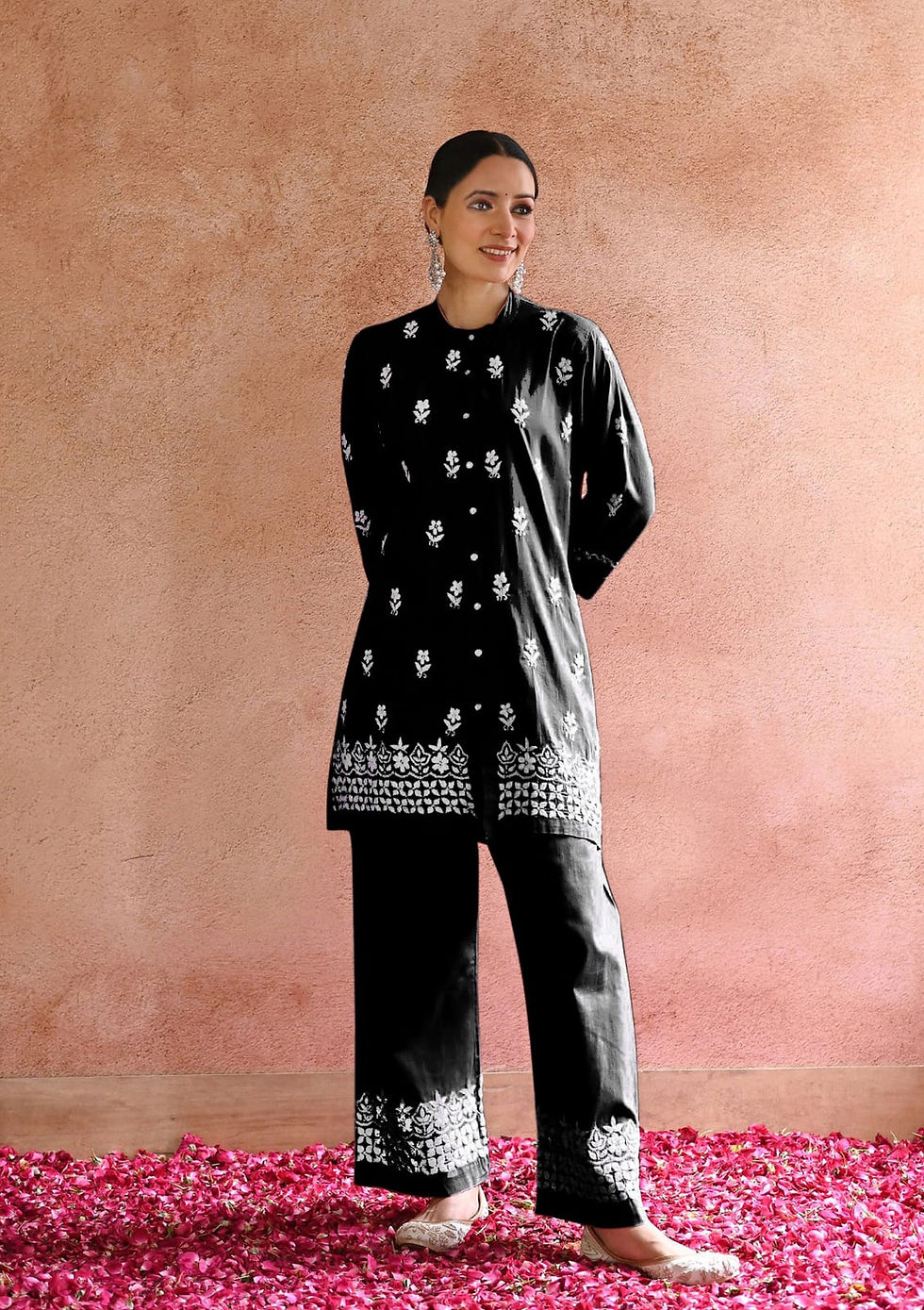 Black Rayon Cotton Designer Kurti
