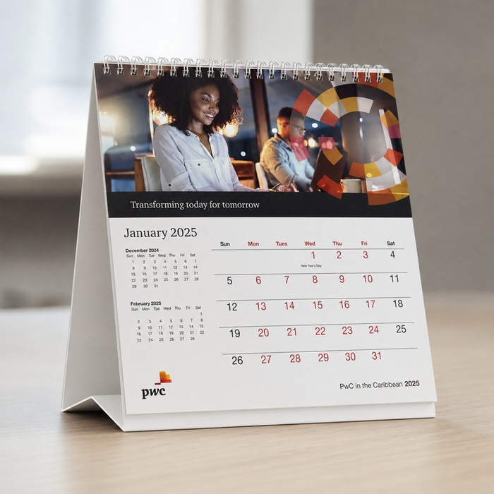 PWC Desk Calendar Printed by COT Holdings Ltd in Barbados and the Caribbean