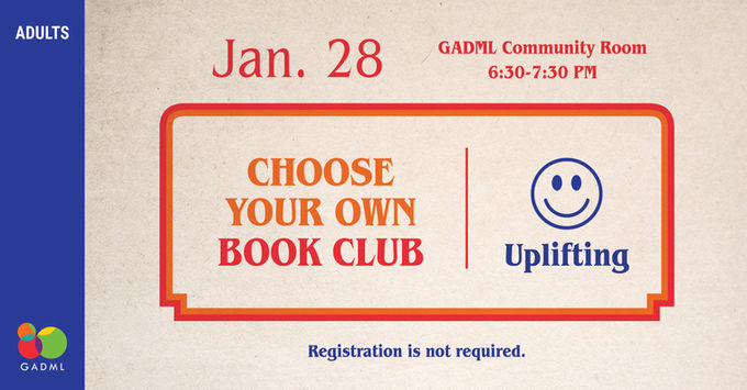 Choose your own book club program information on a tan background