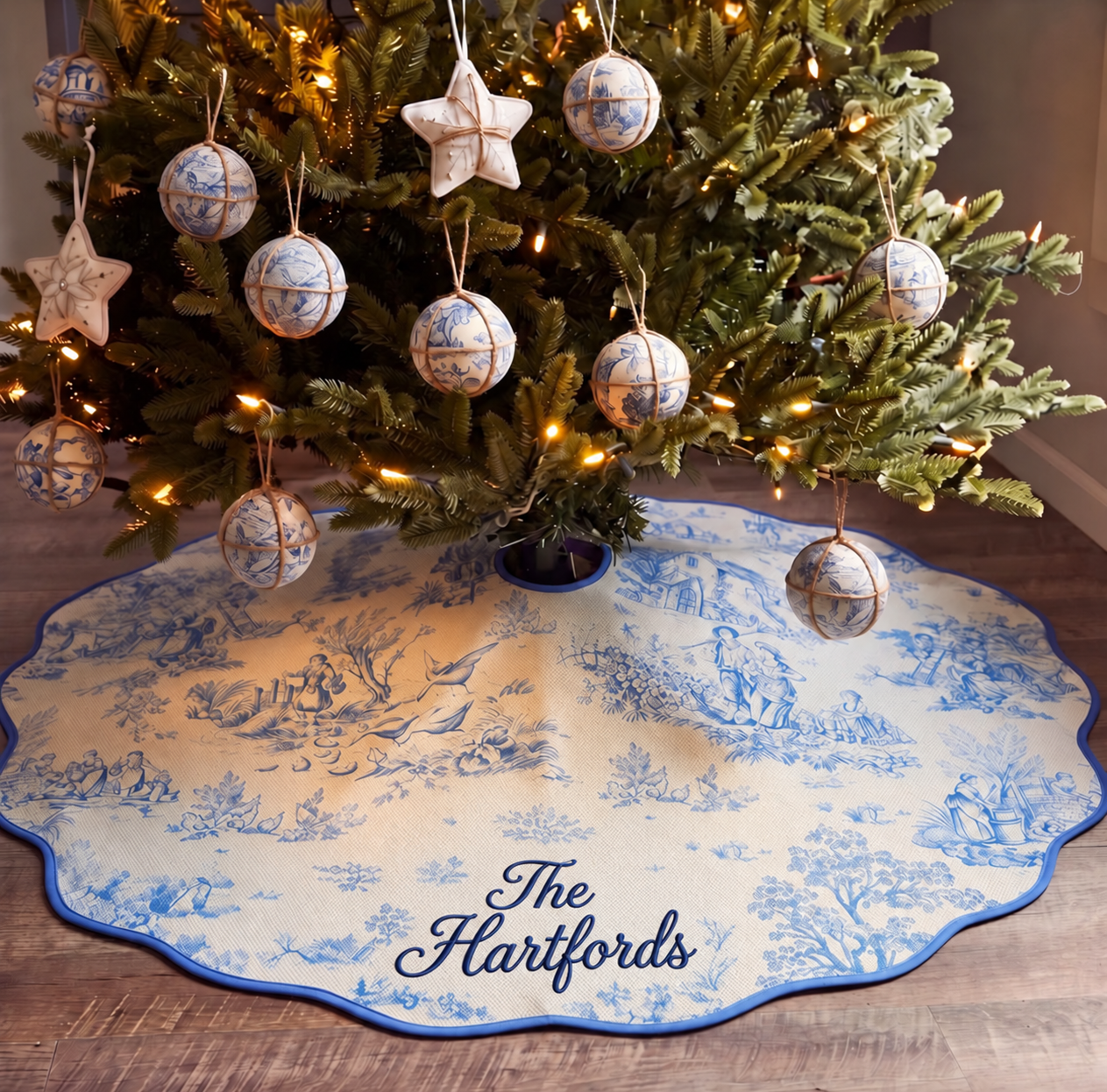 French country 48” blue custom tree skirt