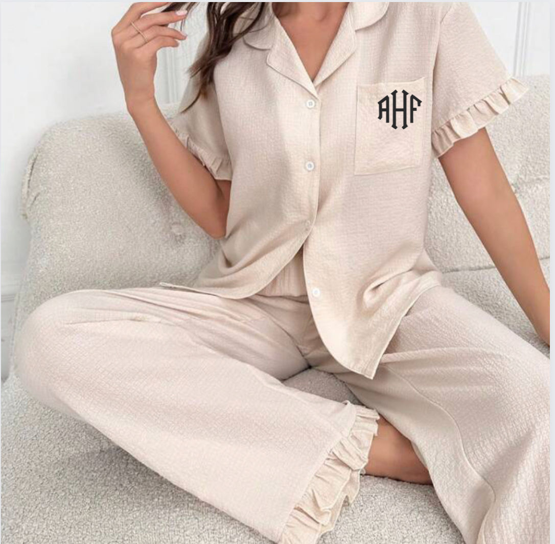 Monogram Ruffle Pajamas 