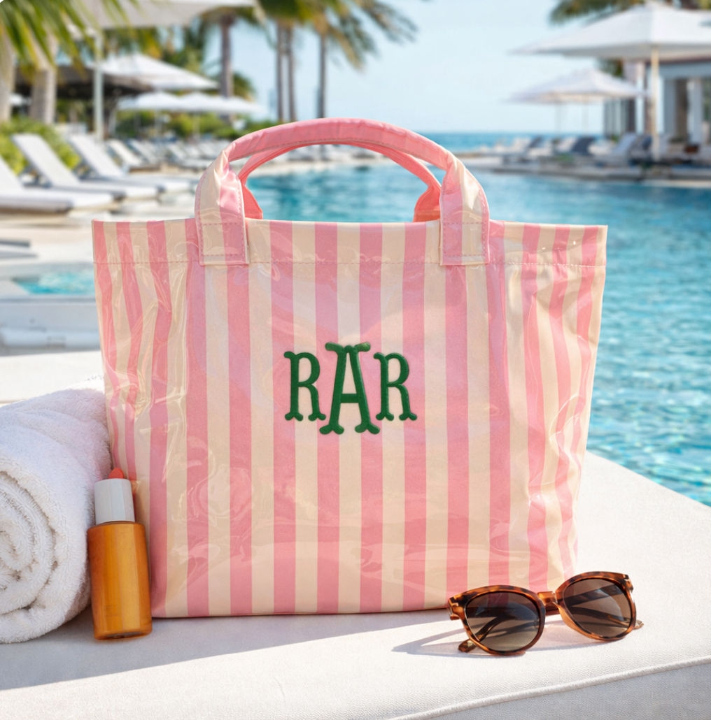 Preppy Stripe Monogram Tote Bag