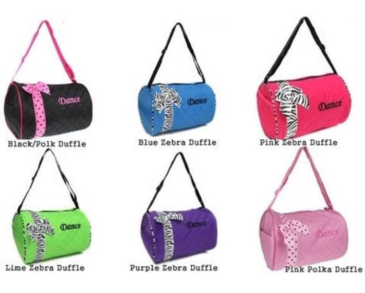 Thumbnail: Various color duffle bags, each with text, including 