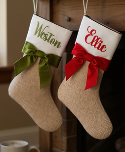 AI image 2 for Personalized Burlap Christmas Stocking with Embroidered Name, Natural with 
