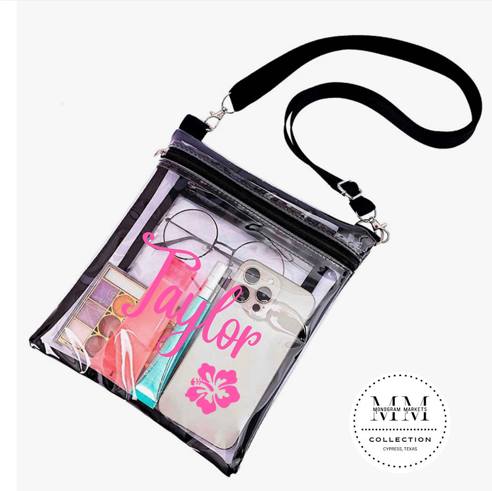 Miniatura: Clear crossbody bag with items inside including text Jailcop and MM logo.