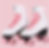 Pair of white roller skates with pink laces and wheels on a pink background.