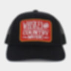 Black hat displaying "Whiskey And Country Music" patch on front.