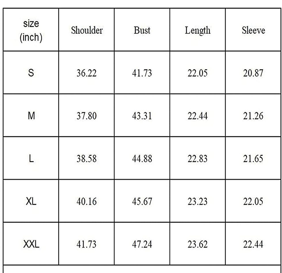 Miniatura: Size chart with measurements in inches for shirt sizing details.