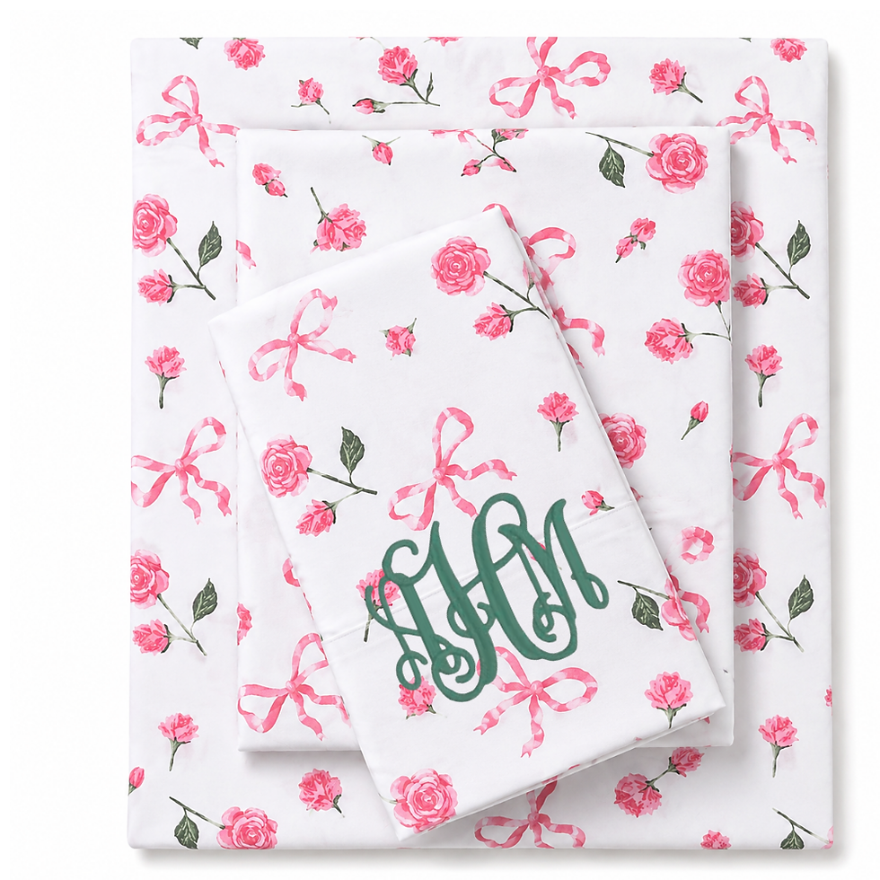 Thumbnail: Floral Shabby Chic Monogram Sheet SetsBeautiful shabby chic floral monogram shee