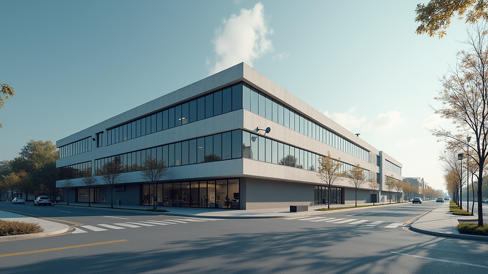 Wide angle view of a modern commercial building