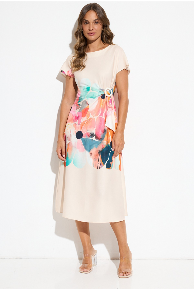 Midi φόρεμα με πολύχρωμη  στάμπα