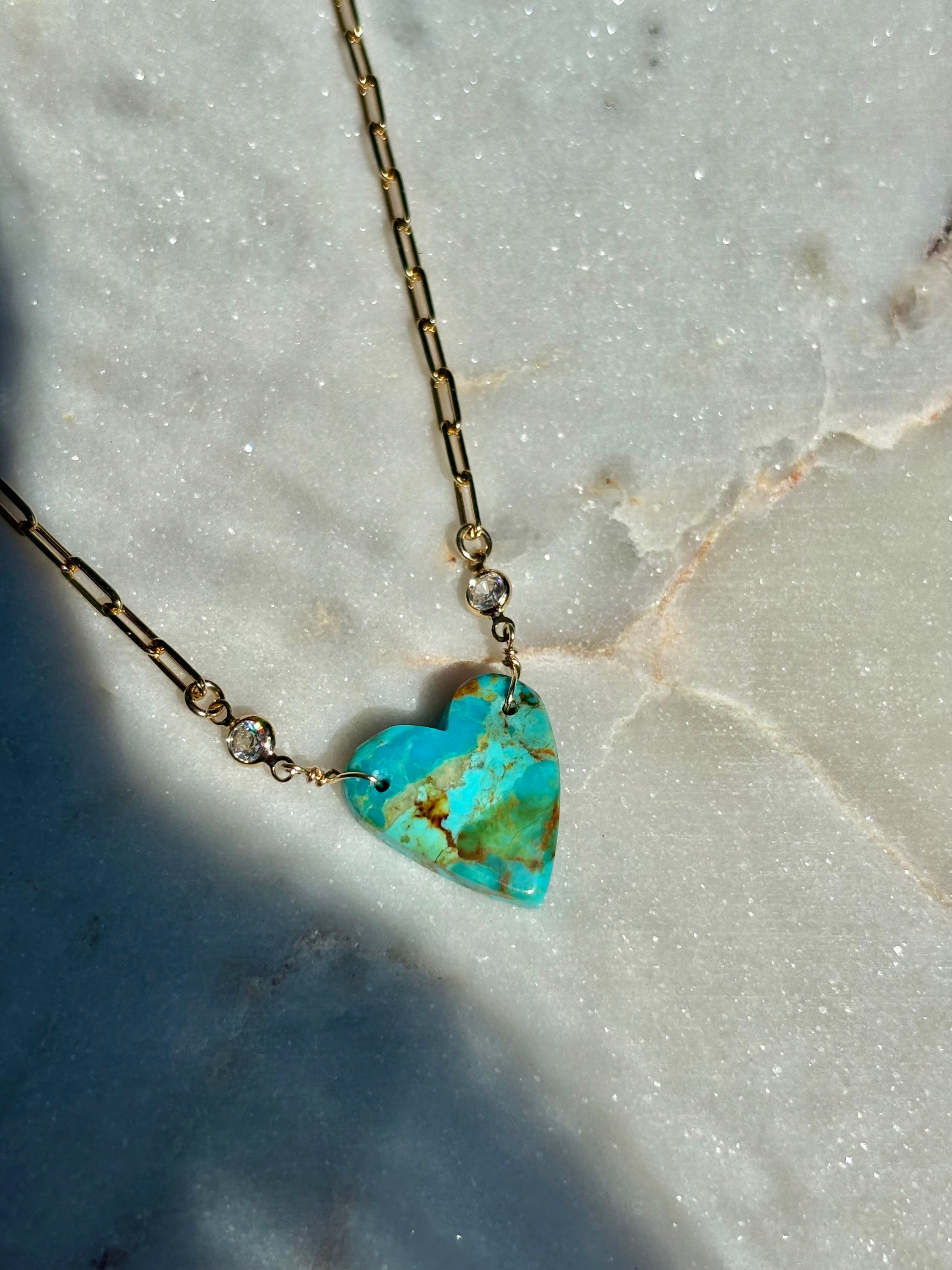 14K Gold-Filled Mohave Turquoise Heart Necklace 