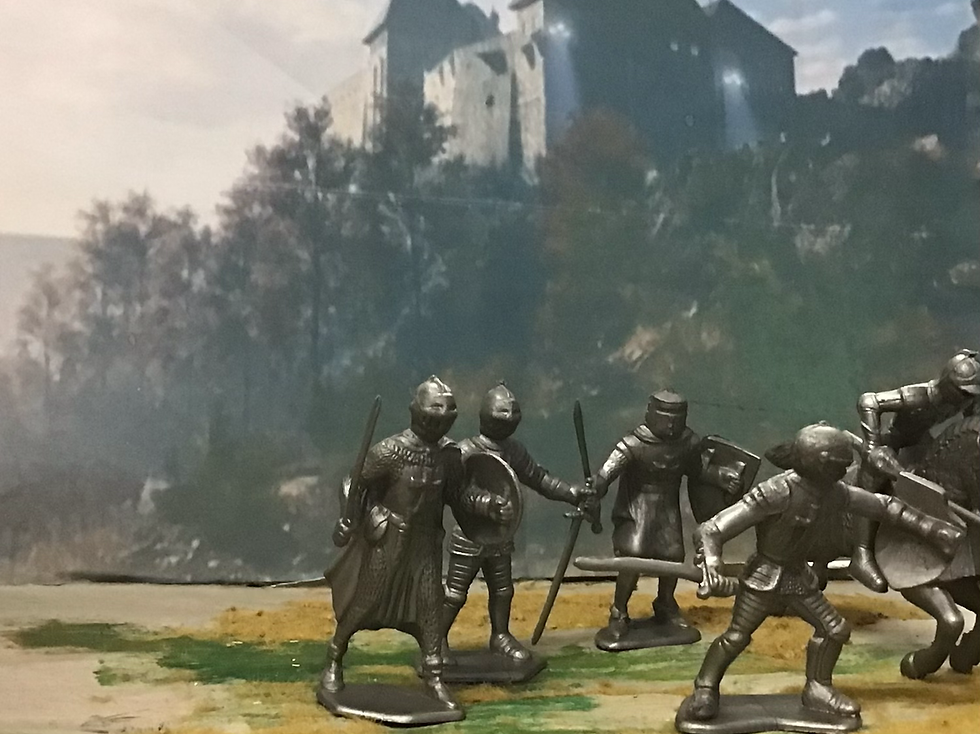 Thumbnail: Marx 54mm Mounted First Series Knight and Four Foot Knights