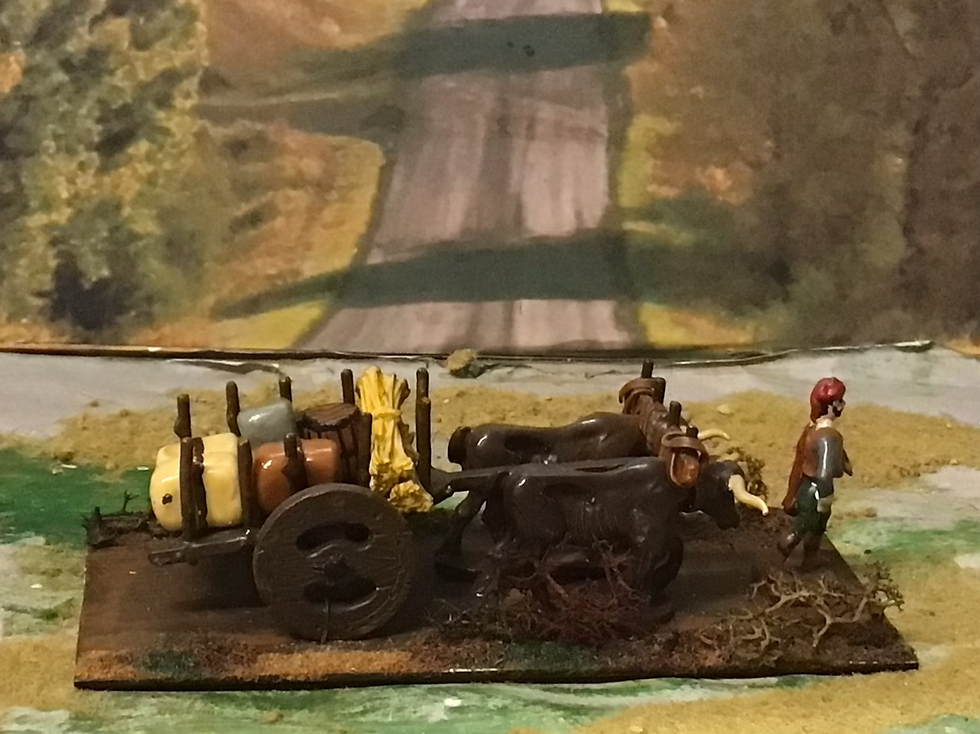 Thumbnail: Hinchcliffe or Similar 28mm ECW Metal Oxen and Cart with Load