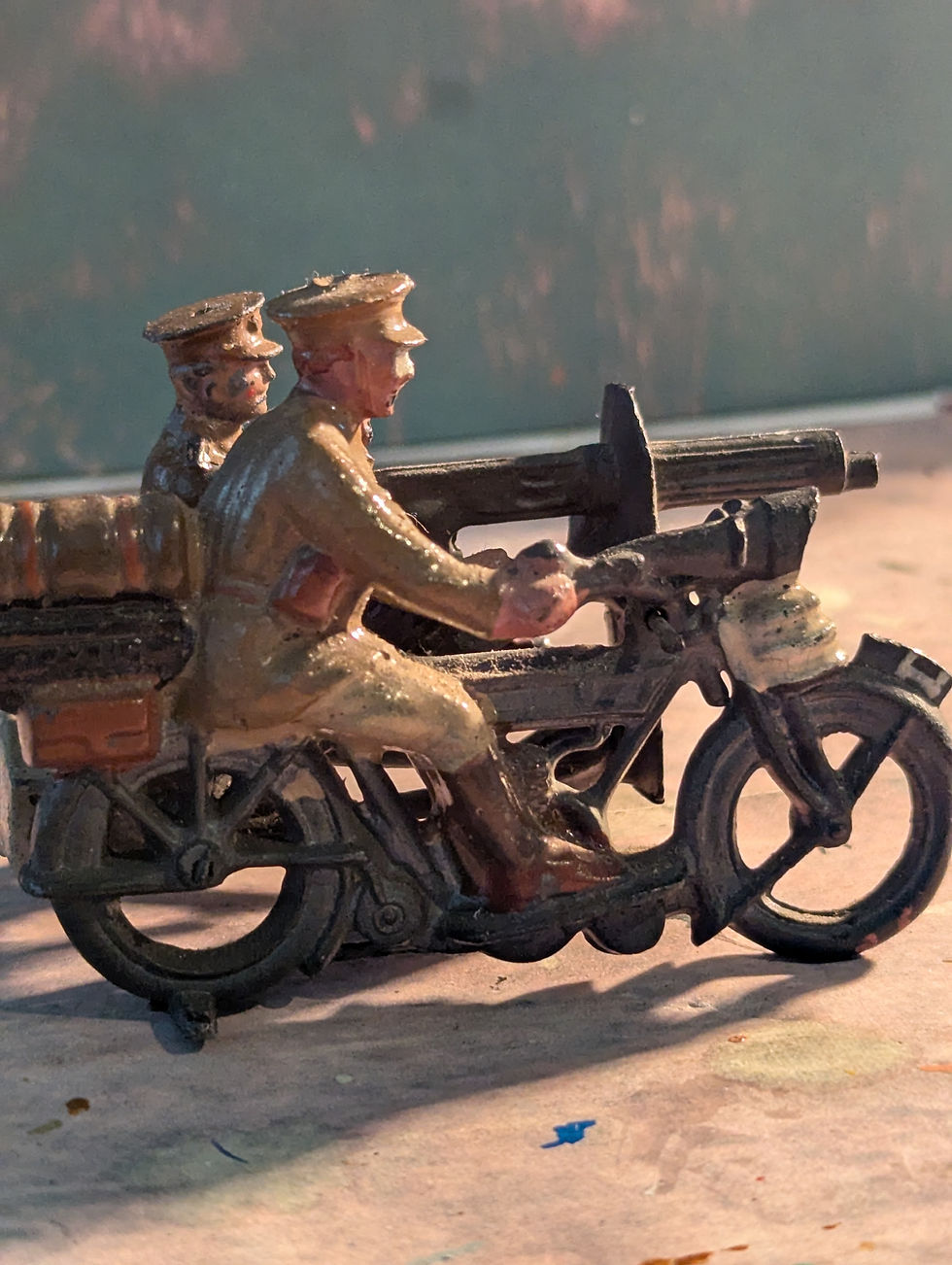 Thumbnail: W. Britain's lead/metal WWI Motorcycle And Vickers Sidecar Army Motorcycle