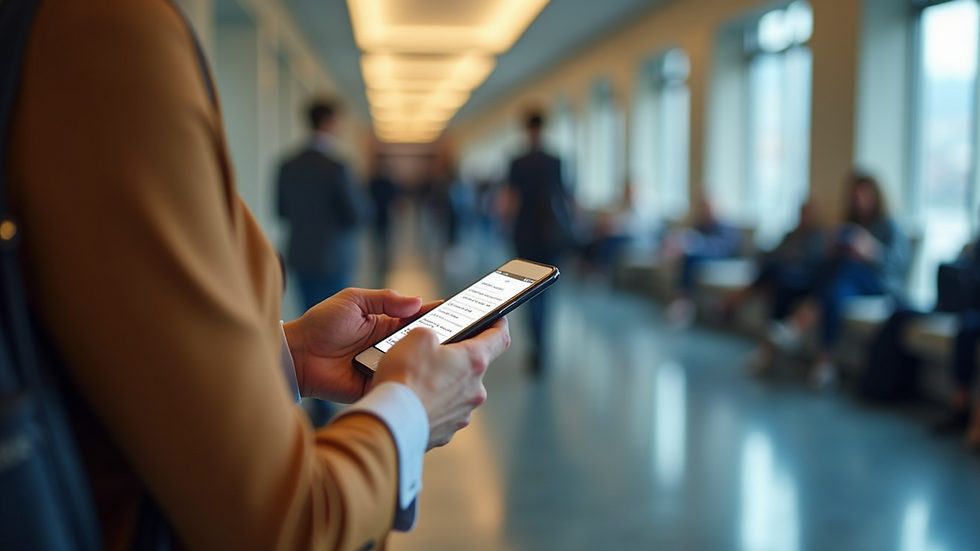 Eye-level view of a traveler checking loyalty program rewards on a smartphone