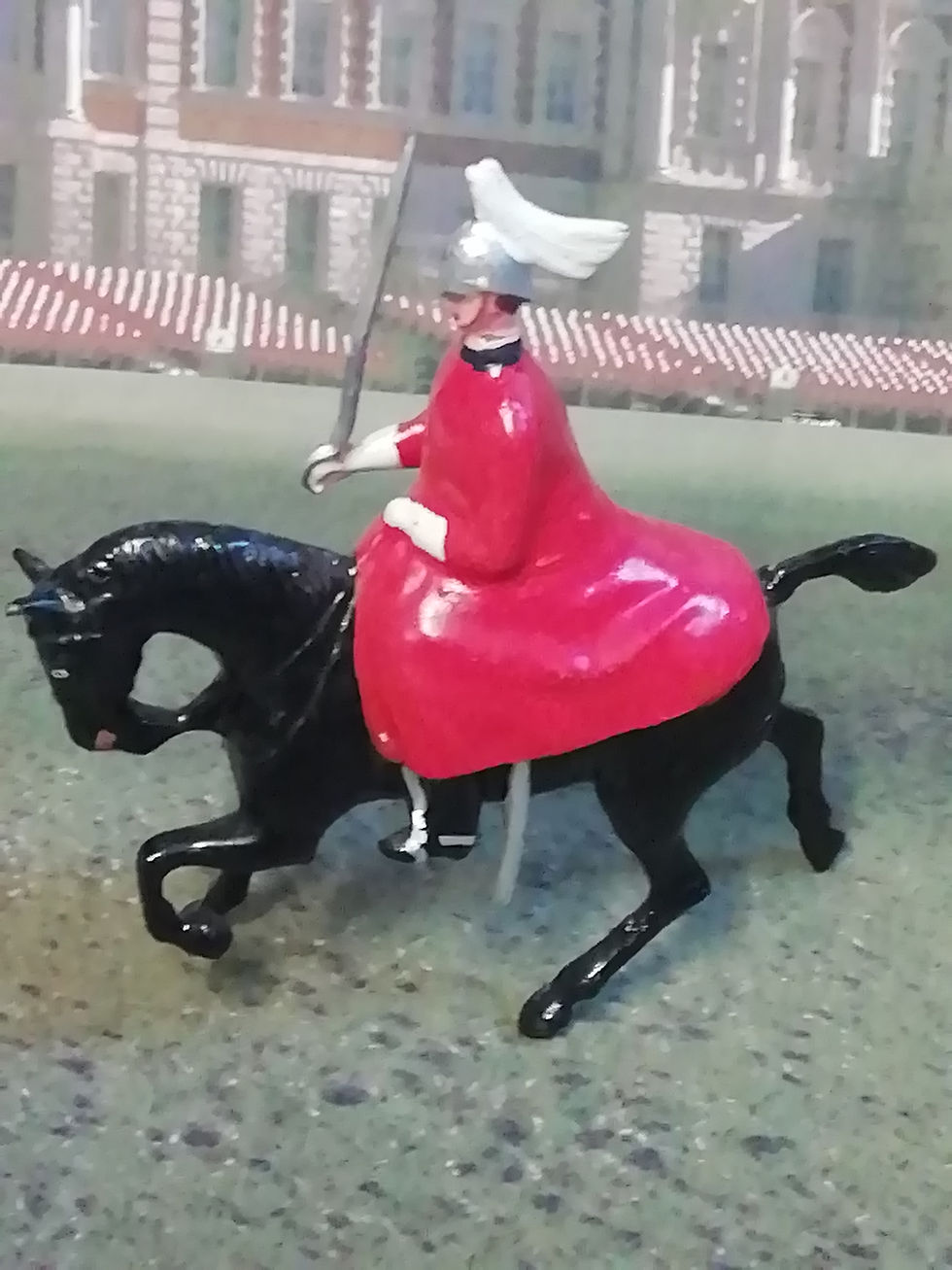 Thumbnail: Vintage Britains Hollow Cast Lifeguard in Red Cape With Sword  Excellent.