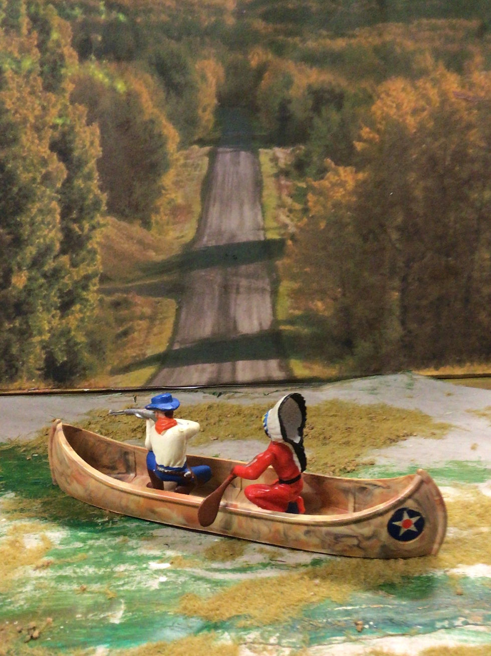 Thumbnail: Britains Ltd Plastic Wild West Canoe Indian and Cowboy