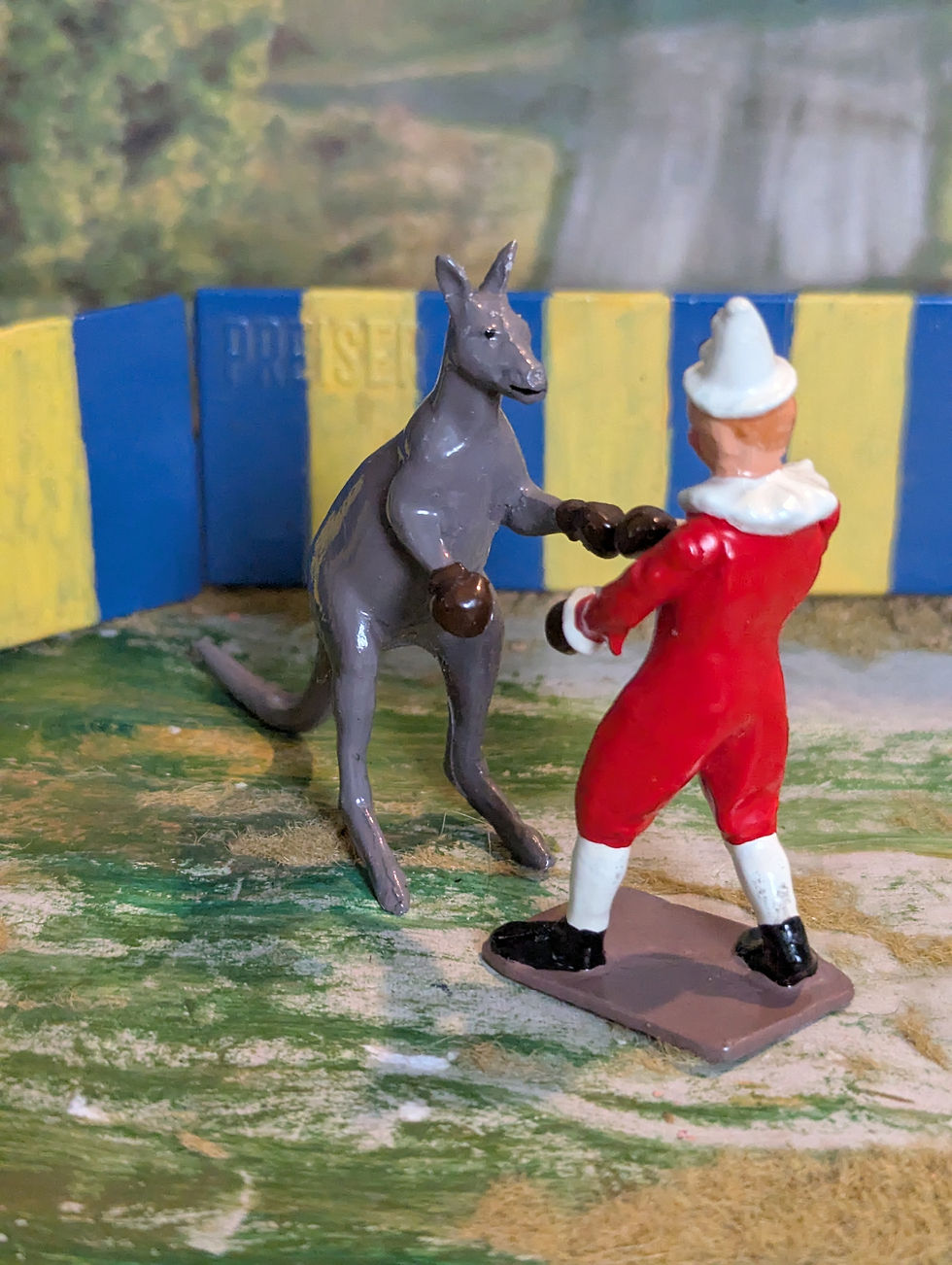 Thumbnail: Unknown Maker Painted Metal Circus Figures Clown and Boxing Kangaroo
