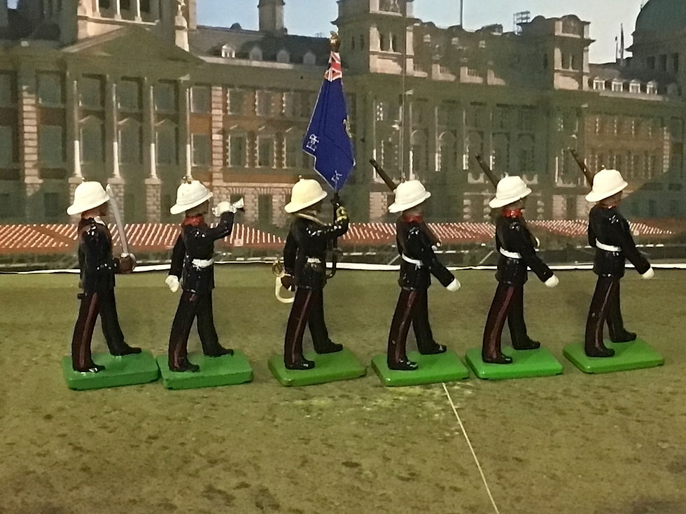 Thumbnail: William Britains Royal Marines Marching on Parade x5 & Standard