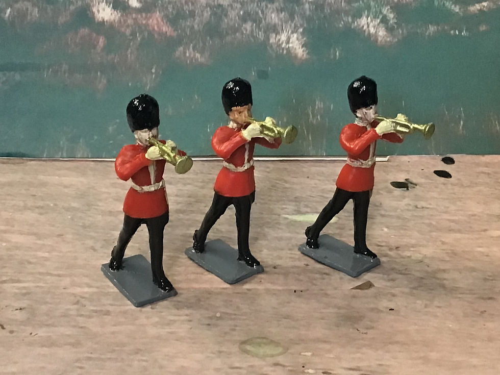 Thumbnail: Vintage Cherilea Scots Guards Bandsmen with Trumpets x3