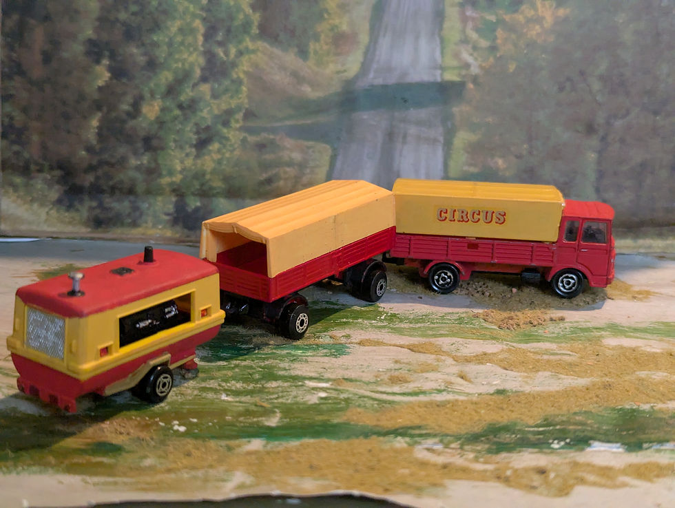 Thumbnail: Majorette Deluxe Saviem Truck and Generator with Matchbox Merc Circus Trailer